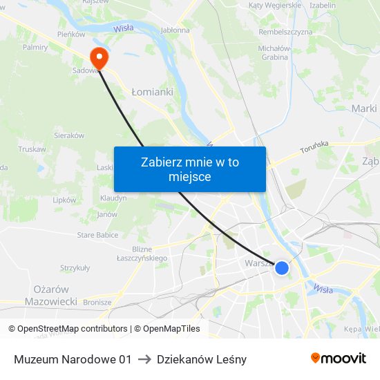 Muzeum Narodowe 01 to Dziekanów Leśny map