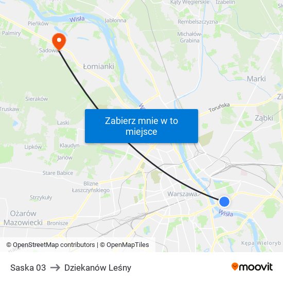 Saska to Dziekanów Leśny map