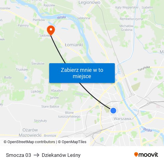 Smocza to Dziekanów Leśny map