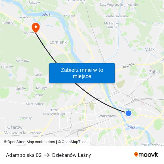 Adampolska to Dziekanów Leśny map