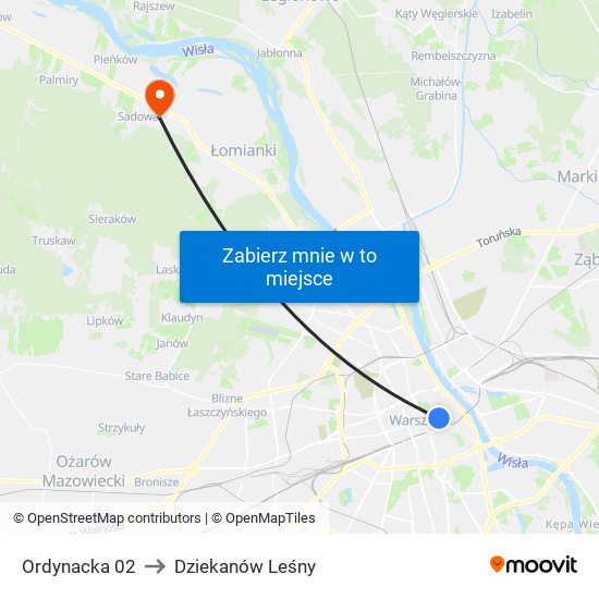 Ordynacka 02 to Dziekanów Leśny map