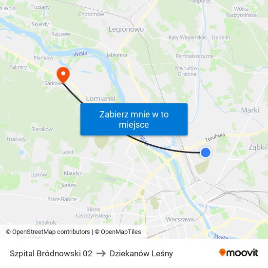 Szpital Bródnowski 02 to Dziekanów Leśny map