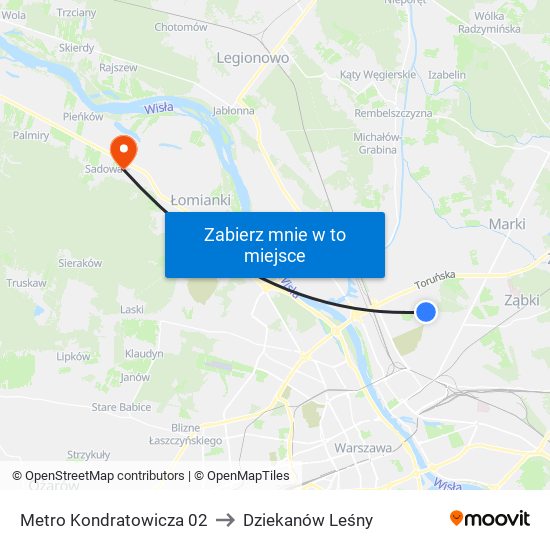 Metro Kondratowicza 02 to Dziekanów Leśny map