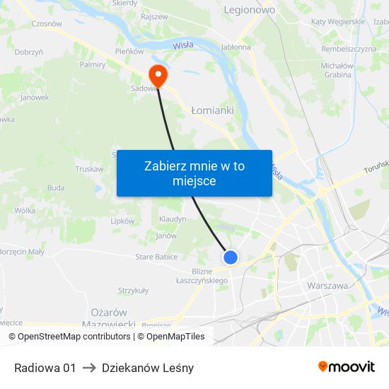 Radiowa 01 to Dziekanów Leśny map