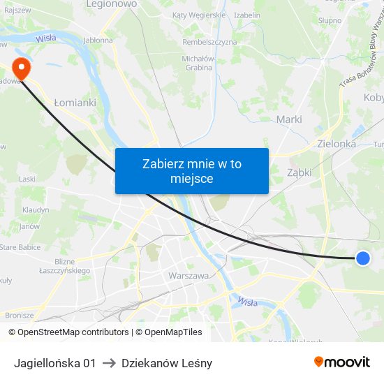 Jagiellońska to Dziekanów Leśny map