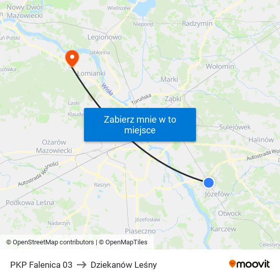 PKP Falenica 03 to Dziekanów Leśny map