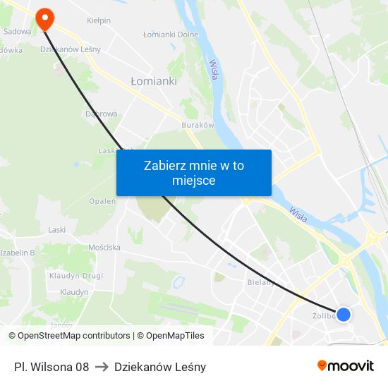 Pl. Wilsona 08 to Dziekanów Leśny map