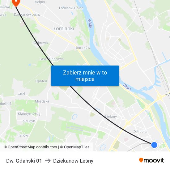 Dw. Gdański 01 to Dziekanów Leśny map