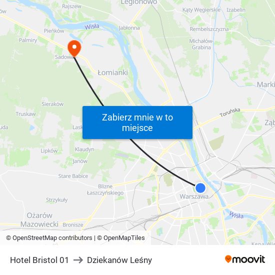 Hotel Bristol to Dziekanów Leśny map