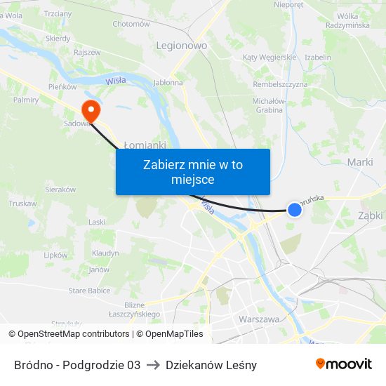 Bródno - Podgrodzie 03 to Dziekanów Leśny map