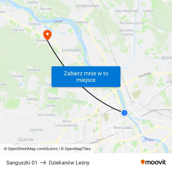 Sanguszki to Dziekanów Leśny map