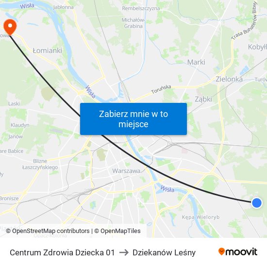 Centrum Zdrowia Dziecka 01 to Dziekanów Leśny map