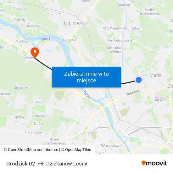 Grodzisk 02 to Dziekanów Leśny map