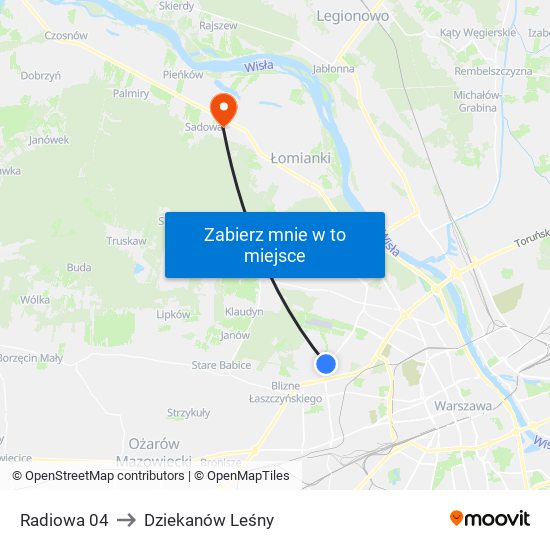 Radiowa 04 to Dziekanów Leśny map