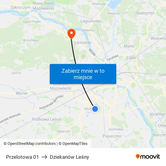 Przelotowa to Dziekanów Leśny map