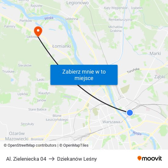 Al. Zieleniecka to Dziekanów Leśny map