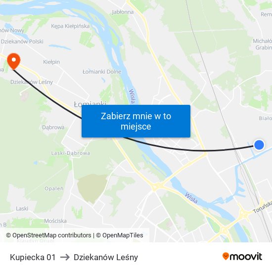 Kupiecka 01 to Dziekanów Leśny map