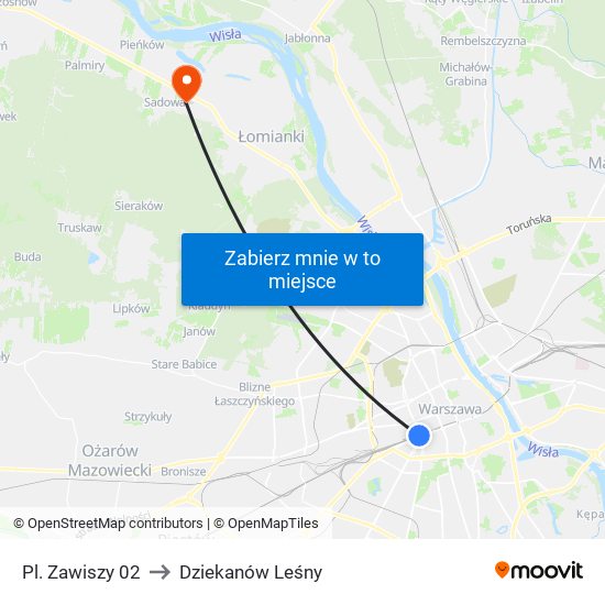 Pl. Zawiszy 02 to Dziekanów Leśny map