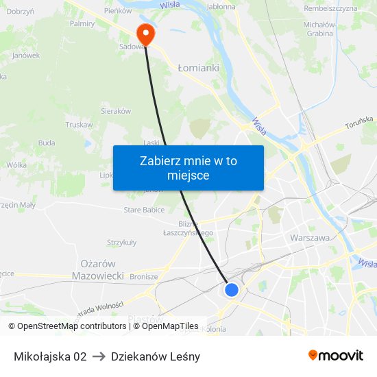 Mikołajska 02 to Dziekanów Leśny map