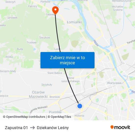 Zapustna 01 to Dziekanów Leśny map