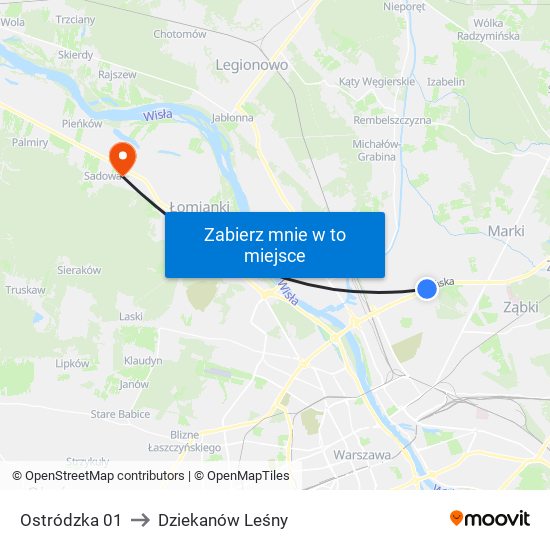 Ostródzka 01 to Dziekanów Leśny map