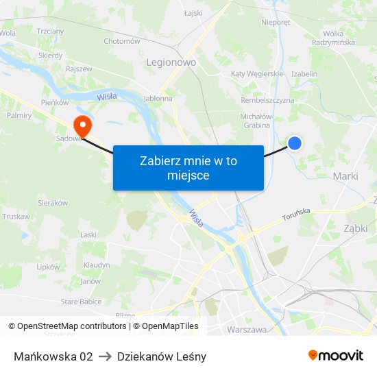 Mańkowska 02 to Dziekanów Leśny map