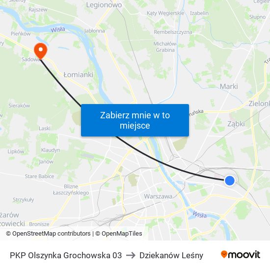 PKP Olszynka Grochowska 03 to Dziekanów Leśny map