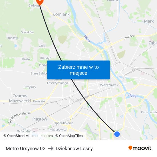 Metro Ursynów to Dziekanów Leśny map