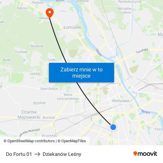 Do Fortu 01 to Dziekanów Leśny map