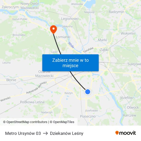 Metro Ursynów to Dziekanów Leśny map