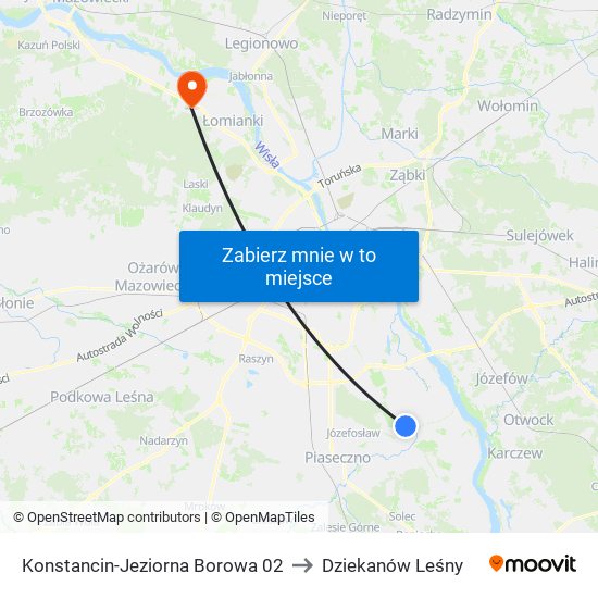 Konstancin-Jeziorna Borowa to Dziekanów Leśny map