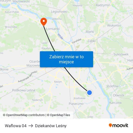 Waflowa 04 to Dziekanów Leśny map