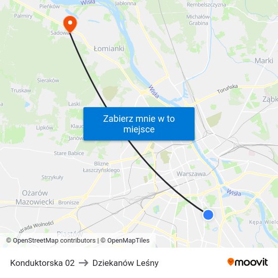 Konduktorska 02 to Dziekanów Leśny map