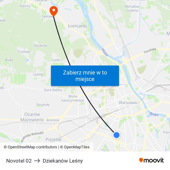 Novotel 02 to Dziekanów Leśny map