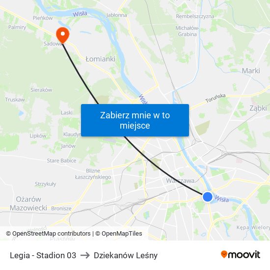 Legia - Stadion 03 to Dziekanów Leśny map