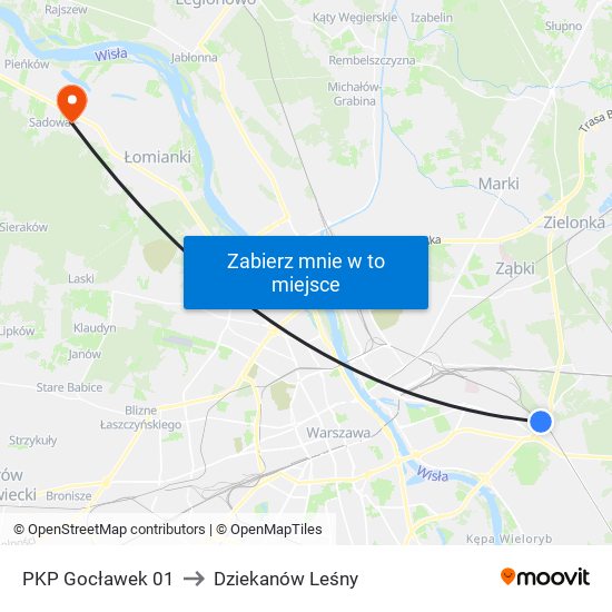 PKP Gocławek 01 to Dziekanów Leśny map