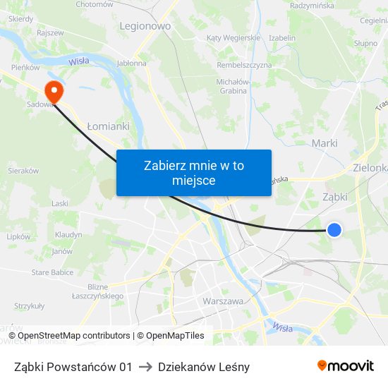 Ząbki Powstańców 01 to Dziekanów Leśny map