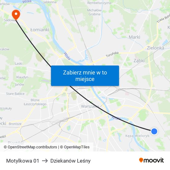 Motylkowa 01 to Dziekanów Leśny map