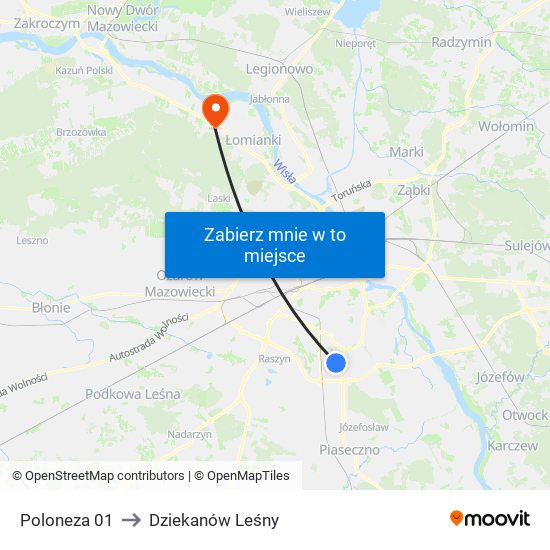 Poloneza to Dziekanów Leśny map