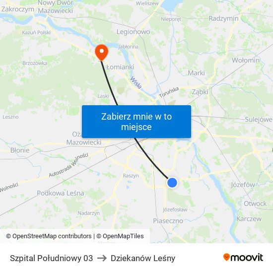 Szpital Południowy 03 to Dziekanów Leśny map