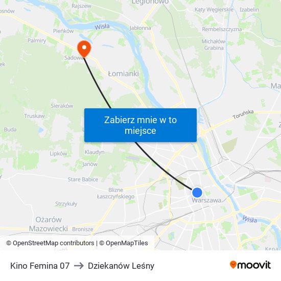 Kino Femina 07 to Dziekanów Leśny map