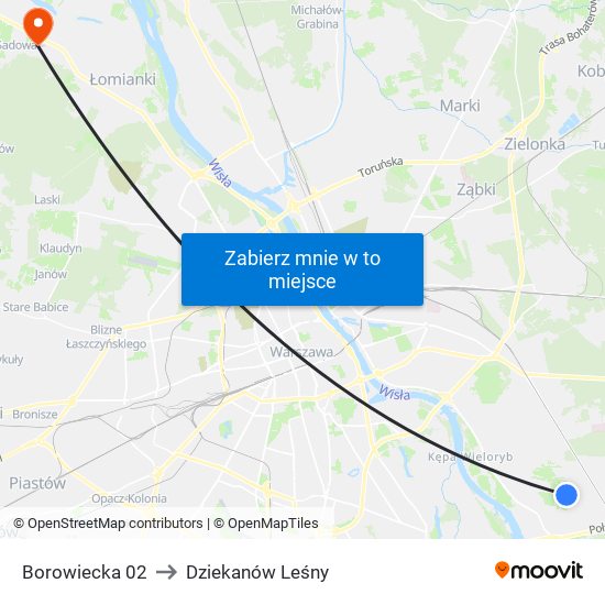 Borowiecka 02 to Dziekanów Leśny map