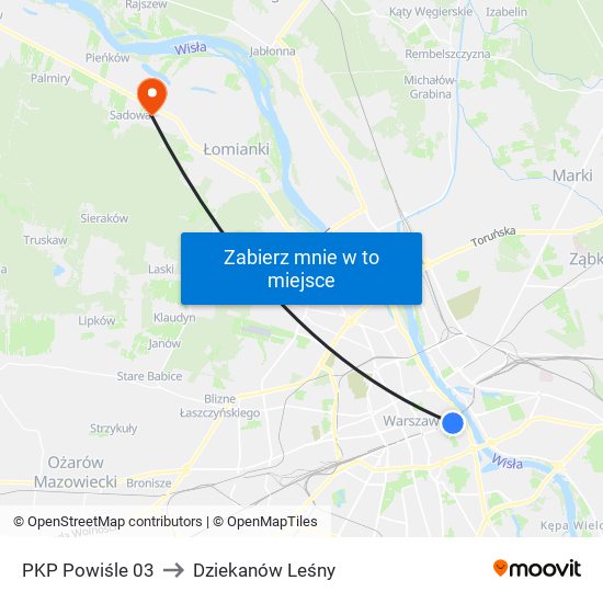 PKP Powiśle to Dziekanów Leśny map