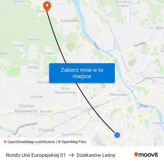 Rondo Unii Europejskiej 01 to Dziekanów Leśny map