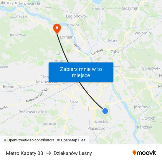 Metro Kabaty 03 to Dziekanów Leśny map