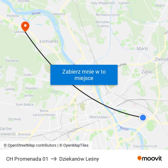 CH Promenada to Dziekanów Leśny map