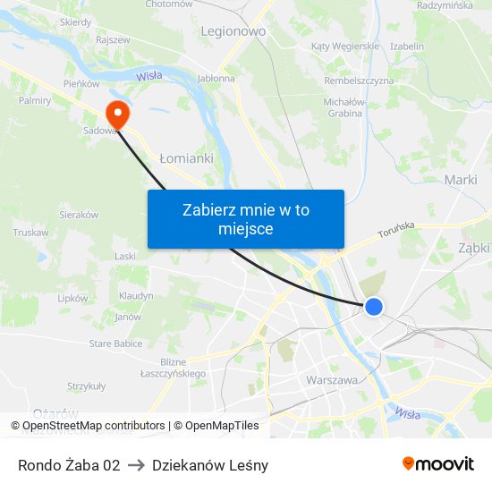 Rondo Żaba to Dziekanów Leśny map