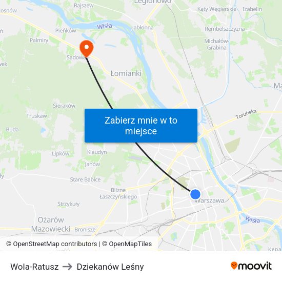 Wola-Ratusz to Dziekanów Leśny map