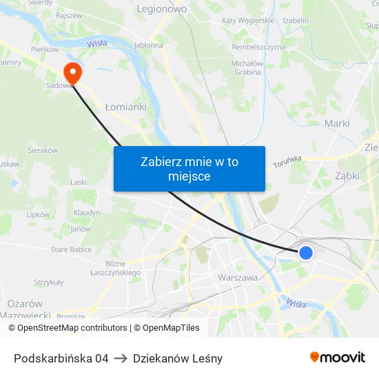 Podskarbińska 04 to Dziekanów Leśny map