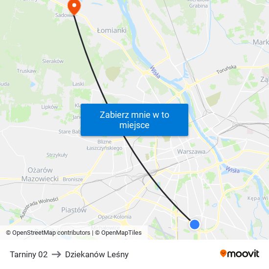 Tarniny to Dziekanów Leśny map